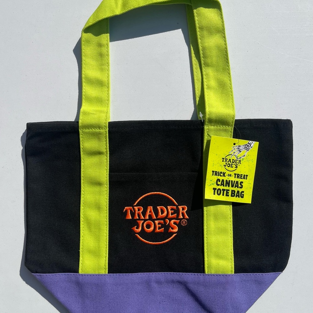 Trader Joe's Canvas Tote Bag - Black, Lime, and Purple